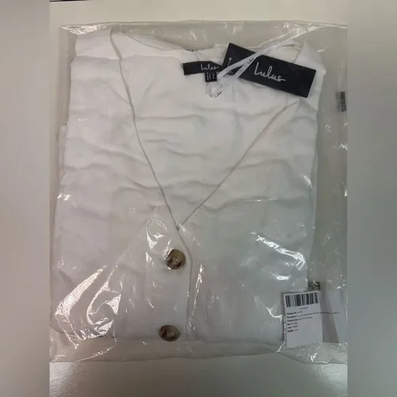 NWT Lulus Sicily Sweetheart White Button Front Puff Sleeve Midi Dress Size XL - Picture 5 of 5